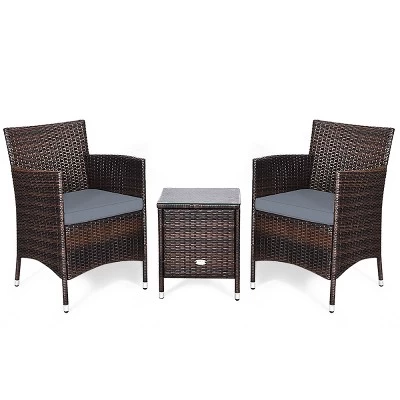 Tangkula 3-Piece Patio Wicker Rattan Furniture Set Conversation Sofa Set W/Coffee Table Grey 7 Tangkula 3-Piece Patio Wicker Rattan Furniture Set Conversation Sofa Set W/Coffee Table Grey - Image 5