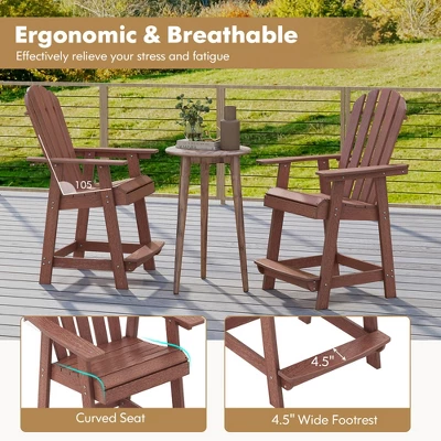 Tangkula Tall Adirondack Chair HDPE Outdoor Bar Stools With Armrests 4.5” Wide Footrest Patio Adirondack Barstools All-Weather Balcony Chairs Brown 8 Tangkula Tall Adirondack Chair HDPE Outdoor Bar Stools With Armrests 4.5” Wide Footrest Patio Adirondack Barstools All-Weather Balcony Chairs Brown - Image 6