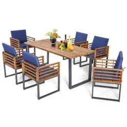 Tangkula 7PCS Acacia Wood Patio Dining Set Cushioned Dining Chair & Table Set W/ Umbrella Hole -Tangkula GUEST acc4f674 c818 4628 8af8 ecee5aab3c24