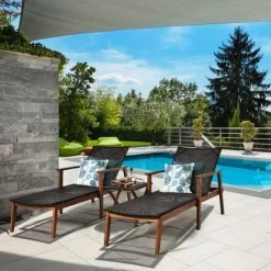 Tangkula 3PCS Chaise Lounge Set 4-Level Folding Chaise Lounge Adjustable Outdoor Beach With Wicker Side Table