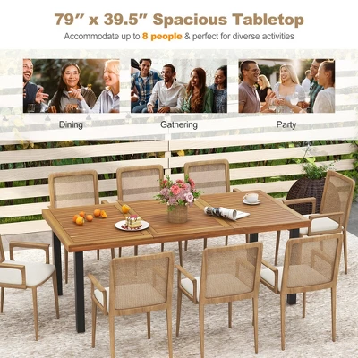 Tangkula 8-Person Dining Table 79" W/ 1.9" Umbrella Hole Acacia Wood Adjustable Foot Pads 7 Tangkula 8-Person Dining Table 79" W/ 1.9" Umbrella Hole Acacia Wood Adjustable Foot Pads - Image 5