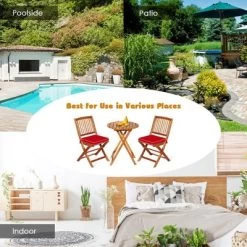 Tangkula 3PCS Folding Acacia Wood Bistro Set Patio Conversation Set W/ Red Cushions 14 Tangkula 3PCS Folding Acacia Wood Bistro Set Patio Conversation Set W/ Red Cushions -Tangkula GUEST acf016a4 37b6 4a14 89ce 442577c5addc