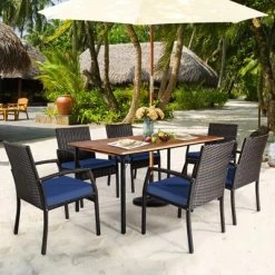 Tangkula 7- Piece Patio Dining Furniture Set Acacia Wood And Wicker Dining Table Armchairs Navy/Red/White/Turquoise 14 Tangkula 7- Piece Patio Dining Furniture Set Acacia Wood And Wicker Dining Table Armchairs Navy/Red/White/Turquoise -Tangkula GUEST ad3a5192 0383 4ec1 a055 b01b25004f71