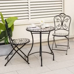 Tangkula 24" Bistro Table W/ Ceramic Tile Tabletop Heavy-Duty Metal Structure Patio