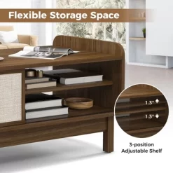 Tangkula Rectangular Coffee Table W/ Storage Weaving Sliding Door & Adjustable Shelf 17 Tangkula Rectangular Coffee Table W/ Storage Weaving Sliding Door & Adjustable Shelf -Tangkula GUEST ade23faf ee37 414a 96f1 b86269569288