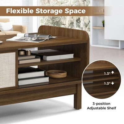 Tangkula Rectangular Coffee Table W/ Storage Weaving Sliding Door & Adjustable Shelf 9 Tangkula Rectangular Coffee Table W/ Storage Weaving Sliding Door & Adjustable Shelf - Image 7