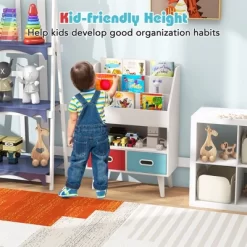 Tangkula Kids Bookshelf W/3-Tier Bookshelves Open Compartment & 2 Foldable Fabric Drawers -Tangkula GUEST ade80e2f 22a2 4b54 a689 5ce8b094af95