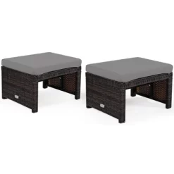 Tangkula 2 PCS Outdoor Wicker Ottoman Patio Rattan Furniture Metal Footrest Seat Square Footstool With Cushion -Tangkula GUEST ae2a3b61 3218 40fe b1ea e5ddf4bb9601