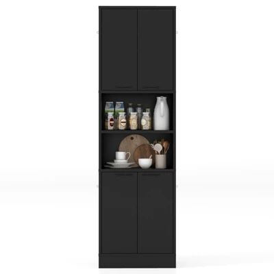 Tangkula Kitchen Pantry Cabinet 75” Tall Freestanding Cupboard With Doors & Shelves Safety Hinges & Anti-tipping Devices Black/White 11 Tangkula Kitchen Pantry Cabinet 75” Tall Freestanding Cupboard With Doors & Shelves Safety Hinges & Anti-tipping Devices Black/White - Image 9