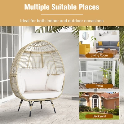 Tangkula Patio Rattan Oversized Wicker Egg Chair Stationary Lounge Basket W/ 4 Soft Cushions 9 Tangkula Patio Rattan Oversized Wicker Egg Chair Stationary Lounge Basket W/ 4 Soft Cushions - Image 7