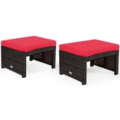 Tangkula 2 PCS Outdoor Wicker Ottoman Patio Rattan Furniture Metal Footrest Seat Square Footstool With Cushion -Tangkula GUEST ae811da4 83ef 4e27 991a 316ad8279bdc
