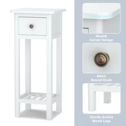 Tangkula Narrow Side Table Small End Table For Small Spaces Farmhouse Acacia Wood Slim Sofa Table Thin Nightstand W/Drawer & Open Shelf White -Tangkula GUEST ae9ee68e b933 4599 b905 7b24f66bce75