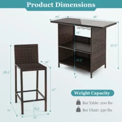 Tangkula 3PCS Wicker Bar Set Height Table 2 Stools W/3 Rows Stemware Racks Garden Patio -Tangkula GUEST aeb80171 04dd 4b8d 8b80 a461b277b49b