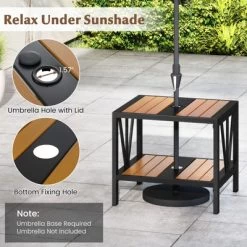 Tangkula Outdoor Side Table 2-Tier Coffee End Table W/ 1.57" Umbrella Hole Storage Shelf -Tangkula GUEST af214438 abf8 4ef8 9048 6088e7596d50