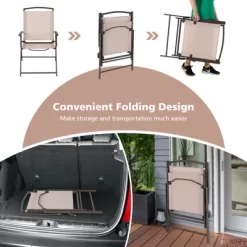 Tangkula 2/4 Piece Patio Folding Chairs Outdoor Dining Chairs W/ Breathable Fabric Heavy Duty Steel & Rustproof Steel Frame -Tangkula GUEST af5d851f e120 44d7 ac92 cb538c2ae867