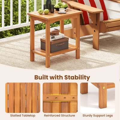 Tangkula Outdoor Acacia Wood Side Table 2-Tier Patio End Table W/ Slatted Tabletop 8 Tangkula Outdoor Acacia Wood Side Table 2-Tier Patio End Table W/ Slatted Tabletop - Image 6