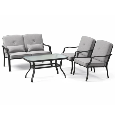 Tangkula 4PCS Furniture Set Outdoor Conversation Sofa W/ Tempered Glass Coffee Table Patio 3 Tangkula 4PCS Furniture Set Outdoor Conversation Sofa W/ Tempered Glass Coffee Table Patio