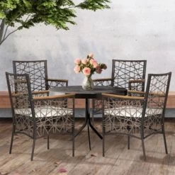 Tangkula Patio PE Rattan Dining Chairs Set Of 2/4 Patio PE Wicker Armchairs With Removable Cushions And Acacia Wood Armrests -Tangkula GUEST b05520a6 2030 4bb6 a82d d58781a5d00e
