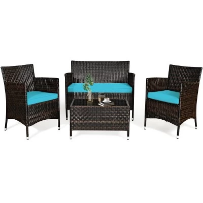 Tangkula 4-Piece Patio Rattan Wicker Conversation Furniture Set Sofa Chair Table Set 14 Tangkula 4-Piece Patio Rattan Wicker Conversation Furniture Set Sofa Chair Table Set - Image 12