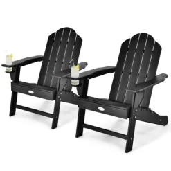 Tangkula 2PCS Adirondack Chair Outdoor With Cup Holde Weather Resistant Lounger Chair For Backyard Garden Patio And Deck Black/Grey/Turquoise/White -Tangkula GUEST b1371509 3ca3 4f4e b550 1360440f2b9b