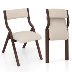Tangkula Folding Dining Chairs Set Of 4 Wooden Table Chairs W/ Padded Seat Modern Coffee & Beige -Tangkula GUEST b157f7b8 5fa3 44a9 bfa7 66f6c61bd4fd