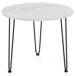 Tangkula Small Round Coffee Table W/ Thickened Tabletop & Metal Tripod Legs Faux Marble White -Tangkula GUEST b17707e0 6c6f 4913 b994 d9d0ea1628f5