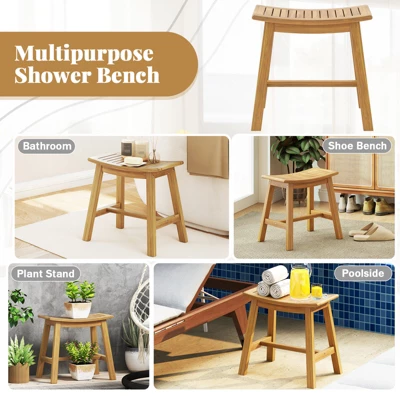 Tangkula Shower Bench Teak Wood Shower Stool W/ Curved Seat Waterproof Bath Bench 5 Tangkula Shower Bench Teak Wood Shower Stool W/ Curved Seat Waterproof Bath Bench - Image 4