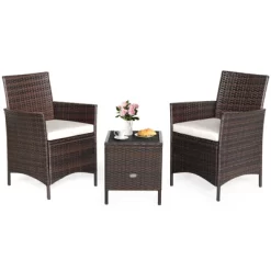 Tangkula 3 Pieces Patio Rattan Conversation Furniture Wicker Chairs With Coffee Table & Cushions Red/Blue/White -Tangkula GUEST b1b21b6d bbd5 485d 9124 3d73ba30fe92