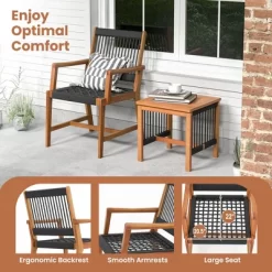 Tangkula 3 PCS Solid Acacia Wood Patio Set All-Weather Rope Woven Chair Garden Poolside -Tangkula GUEST b1f1961a 012d 4473 ab17 59f9c79354e4