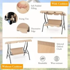 Tangkula 3-Person Swing Chair Porch Swing Seat W/ Adjustable Canopy Removable Cushion -Tangkula GUEST b263ef4d e780 44b7 940f 883044802f35