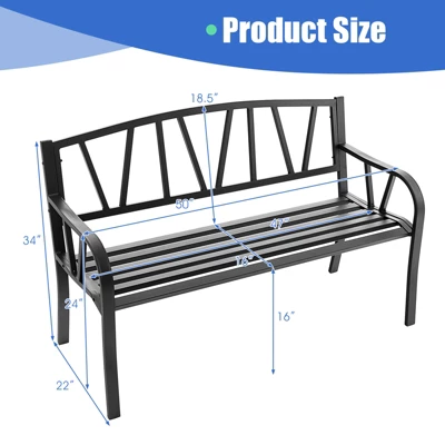 Tangkula Garden Bench Metal Frame W/ Ergonomic Armrest Load Patio Black 5 Tangkula Garden Bench Metal Frame W/ Ergonomic Armrest Load Patio Black - Image 3