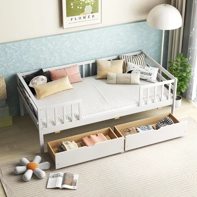 Tangkula Twin Size Kids Bed W/ Storage 2 Pull-out Drawers Side Shelf For Children & Teens 4 Tangkula Twin Size Kids Bed W/ Storage 2 Pull-out Drawers Side Shelf For Children & Teens - Image 2