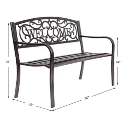 Tangkula Antique Metal Garden Bench Patio Park Outdoor W/ Armrest Welcome Pattern -Tangkula GUEST b2ce2df7 8af8 4ab2 8168 71bfbf83c4e3