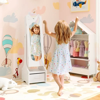 Tangkula Kids Jewelry Cabinet W/ Full-Length Mirror 2 Adjustable Tilt Angles Drawer White 4 Tangkula Kids Jewelry Cabinet W/ Full-Length Mirror 2 Adjustable Tilt Angles Drawer White - Image 2