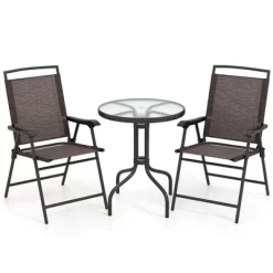 Tangkula 3 PCS Outdoor Bistro Dining Furniture Set W/1.57" Umbrella Hole Rippled -Tangkula GUEST b30f8e35 1702 4c1e 87bf e06c5d5067a6