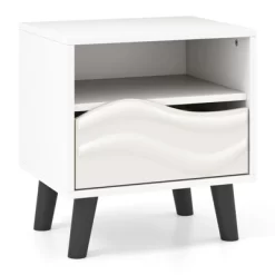 Tangkula Nightstand W/ Drawer 3D Wavy Pattern & Open Shelf Small Sofa Couch Side Table -Tangkula GUEST b324bcb0 322d 4364 9217 6dba330ee8d8