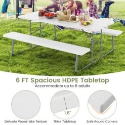 Tangkula Folding Picnic Table W/ 2 Benches 6 FT Camping Table Set W/ All-Weather HDPE Tabletop White -Tangkula GUEST b35941d2 e5f5 4b44 b14d 6332274fca6d