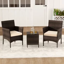 Tangkula 3 Pieces Patio Rattan Furniture Set Outdoor Conversation Set With PE Wicker Armchairs Tempered Glass Top Coffee Table 13 Tangkula 3 Pieces Patio Rattan Furniture Set Outdoor Conversation Set With PE Wicker Armchairs Tempered Glass Top Coffee Table -Tangkula GUEST b36a8c6f 77fd 484a bc46 d90b22a0559c