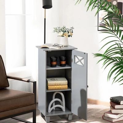 Tangkula Bathroom Cabinet Free Standing Storage Side Table Organizer Adjustable Grey 5 Tangkula Bathroom Cabinet Free Standing Storage Side Table Organizer Adjustable Grey - Image 3