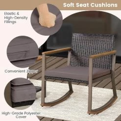 Tangkula 3PCS Rattan Rocking Chair Bistro Set Armrest Cushion Table W/ Storage Shelf Patio -Tangkula GUEST b3ed8eb1 d000 4e7a 8a03 0c22d947d316