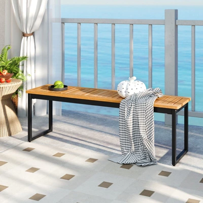 Tangkula Patio Dining Bench Set Of 2, 2-3-person Backless Bench With Slatted Seat & Metal Legs Outdoor Bench For Entryway Garden Poolside Natural 3 Tangkula Patio Dining Bench Set Of 2, 2-3-person Backless Bench With Slatted Seat & Metal Legs Outdoor Bench For Entryway Garden Poolside Natural