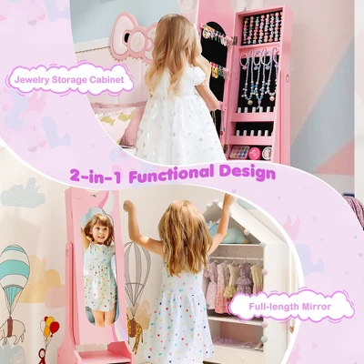 Tangkula Kids Jewelry Cabinet W/ Full-Length Mirror 2 Adjustable Tilt Angles Drawer Pink 5 Tangkula Kids Jewelry Cabinet W/ Full-Length Mirror 2 Adjustable Tilt Angles Drawer Pink - Image 3