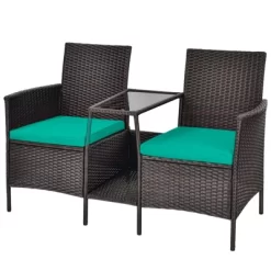 Tangkula Patio Loveseat 2 Person Cushioned Seats With Center Table Outdoor Rattan Furniture Set Turquoise/ Red -Tangkula GUEST b45ce997 2ac0 434f b8eb 61fdc4b29f33