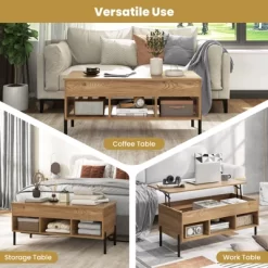 Tangkula Lift Top Coffee Table With Metal Legs Rising Center Table With Hidden Compartment & 3 Open Cubbies Multifunctional Dining Working Table -Tangkula GUEST b4749daa ee19 4dbb 9a47 4c4c1df55b47