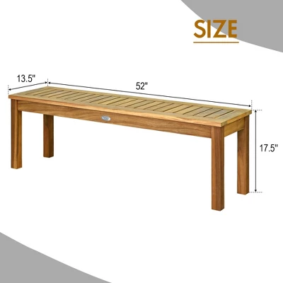 Tangkula Set Of 2 Acacia Wood Bench Dining Bench Patio Garden W/ Slatted Seat Teak 10 Tangkula Set Of 2 Acacia Wood Bench Dining Bench Patio Garden W/ Slatted Seat Teak - Image 8