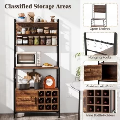 Tangkula 67" Bakers Rack W/ Power Outlet Coffee Bar Cabinet W/ S-Shaped Hooks 18 Tangkula 67" Bakers Rack W/ Power Outlet Coffee Bar Cabinet W/ S-Shaped Hooks -Tangkula GUEST b4e55dab 52cc 47f7 9e46 7316b7a04e34