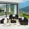 Tangkula 6PCS Rattan Patio Sectional Sofa Set Outdoor Furniture Set W/ Black Cushions