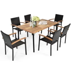 Tangkula 7 PCS Patio Rattan Dining Furniture Set Armrest Chairs Wooden Table 16 Tangkula 7 PCS Patio Rattan Dining Furniture Set Armrest Chairs Wooden Table -Tangkula GUEST b521c400 9127 4d99 9cee 398306b7a364