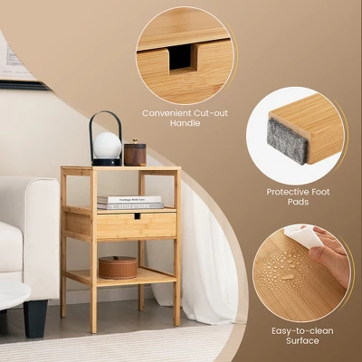 Tangkula Bamboo Nightstand W/ Pull-out Drawer & Storage Shelf Wood Natural 8 Tangkula Bamboo Nightstand W/ Pull-out Drawer & Storage Shelf Wood Natural - Image 6