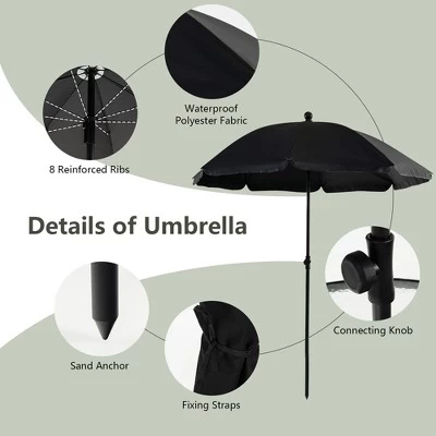 Tangkula 6PCS Patio Garden Dining Set W/ Round Table & 4 Folding Chairs & Umbrella 8 Tangkula 6PCS Patio Garden Dining Set W/ Round Table & 4 Folding Chairs & Umbrella - Image 6